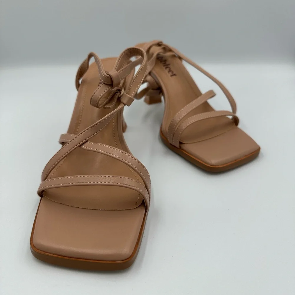 Abbleet Nude Strappy Square Toe Heels – Size 6, Block Heel Sandals, uln